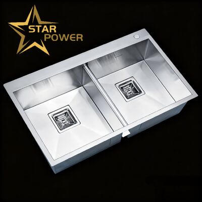 Bon prix Évier de cuisine fait à la main à deux cuves en acier inoxydable STAR POWER 304 avec profondeur de cuve personnalisée en ligne