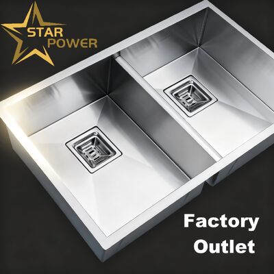 Bon prix Star Power évier de cuisine brossé à double bol fait à la main en acier inoxydable 304 en ligne