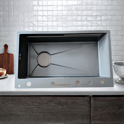 Évier de cuisine design avec cloison grise et élégante  Cloison pour le contrôle de l'eau, l'apparence grise s'adapte à une cuisine moderne
