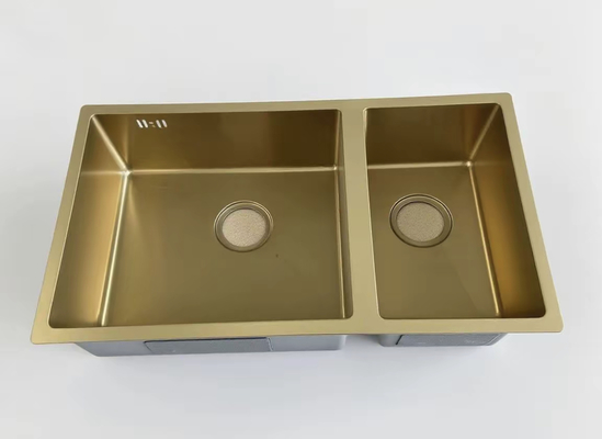 Évier en acier inoxydable doré à deux bacs – Anti-taches, durable, idéal pour les cuisines modernes