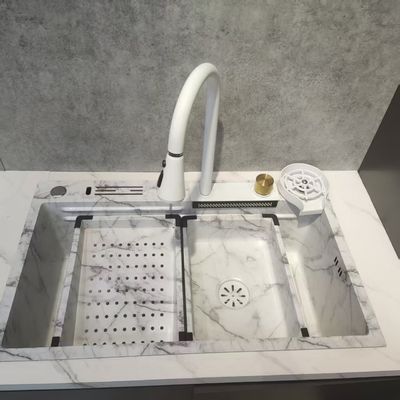 Évier de cuisine multifonctionnel blanc à double bol en acier inoxydable à monture supérieure