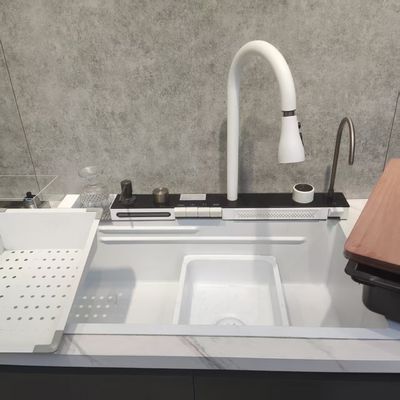 Évier de cuisine multifonctionnel blanc à double bol en acier inoxydable à monture supérieure