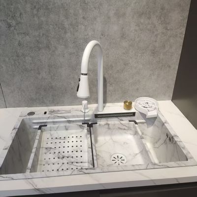 Évier de cuisine multifonctionnel blanc à double bol en acier inoxydable à monture supérieure