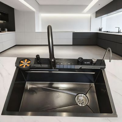 Évier de cuisine à encastrer / à poser en acier inoxydable de 800 mm avec robinet à arc élevé | Profondeur de cuve personnalisable | Jauge d'acier personnalisable