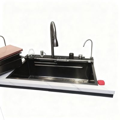 qualité Evier de cuisine en acier inoxydable haut de gamme avec robinet à arc élevé ♪ Profondeur personnalisée du bassin disponible ♪ Étalon personnalisé disponible usine