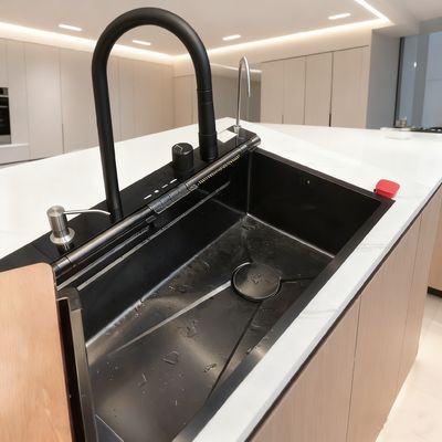 Evier de cuisine en acier inoxydable à double bassin de 800 mm avec finition brossée, coussins amortisseurs et drain arrière