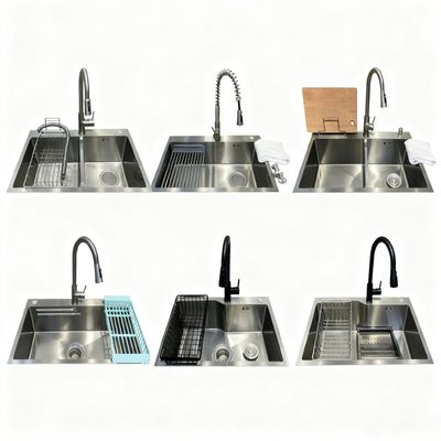 Bon prix Évier de cuisine encastré en acier inoxydable 304/316 brossé et poli avec précision, fait à la main, avec cuve simple ou double en ligne
