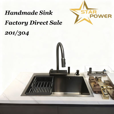 Corrosion-Resistant PVD Coated Handmade Kitchen Sink in 304/316 Stainless Steel with Thickened Panel