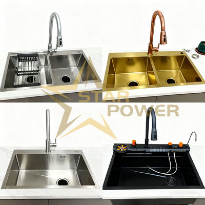 Bon prix Évier de cuisine en acier inoxydable 304/316 de qualité supérieure avec une profondeur de cuve de 250-300 mm et une épaisseur de panneau de 1,2-2,0 mm en ligne