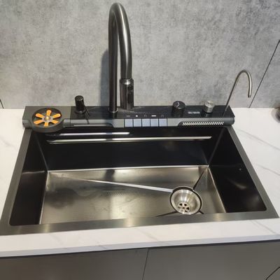 Bon prix Fabriqué à la main en acier inoxydable 304/316 évier de cuisine à bol unique avec support d'égout rétractable en ligne