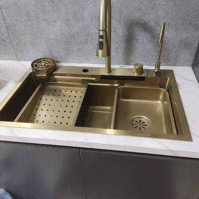 Bon prix R10 Ronde de coin sans bout mort 304/316 en acier inoxydable évier de cuisine fait à la main avec bol approfondie et coussinets réducteurs de bruit en ligne