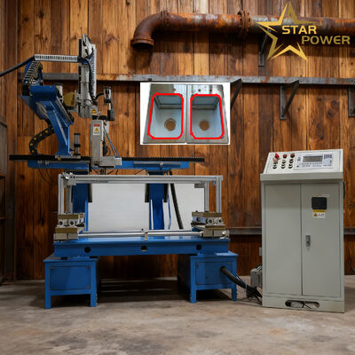 Machine de soudage automatique à quatre côtés avec système CNC PLC et positionnement du servo-moteur pour panneaux métalliques d'ustensiles de cuisine