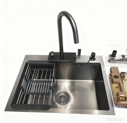 qualité Ensemble d'évier de cuisine en acier inoxydable 304 | Lavabo profond fabriqué à la main de qualité supérieure avec robinet de cuisine insonorisé et anti-condensation à arc élevé | Profondeur de bassin personnalisée disponible | Jauge en acier personnalisée disponible usine
