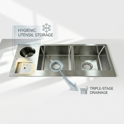 qualité Évier de cuisine encastré 18 jauges 304 SS évier de cuisine à cuve unique chromé encastré 1000 mm 300 mm cuve extra-profonde | Profondeur de cuve personnalisée disponible | Jauge d'acier personnalisée disponible usine