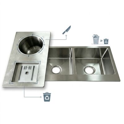 qualité Monture à évacuation / entrée évier de cuisine 304 acier inoxydable évier de cuisine principal et auxiliaire évier de cuisine en métal PVD évacuation à évacuation 600 mm 9 pouces bassin profond disponible usine