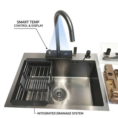 qualité Flush Mount / Inset Kitchen Sink SUS304 Stainless Steel Main & Auxiliary Bowl Kitchen Sink Gold-Toned Flush-Mount 700mm 10-Inch Extra-Deep Basin | Custom Basin Depth Available | Custom Steel Gauge Available usine