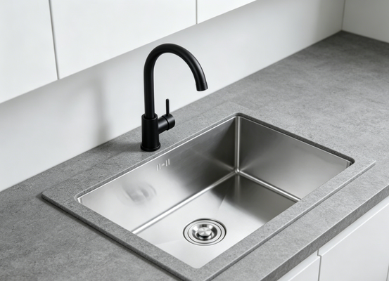 Bon prix Evier de cuisine de 18 pouces 304 SS avec finition PVD métallique et bol principal et auxiliaire extrêmement profond de 300 mm en ligne