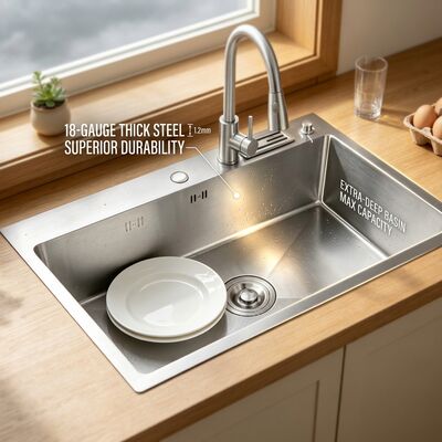 Qualité Évier de cuisine à cuve unique en acier inoxydable SUS304 brossé, conception encastrée, bassin profond de 700mm et 200mm usine