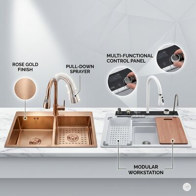 Bon prix Honeycomb Nano Coating Scratch-Proof Easy-Clean 304 Stainless Steel Kitchen Sink Double Bowl 800mm 250mm Deep en ligne