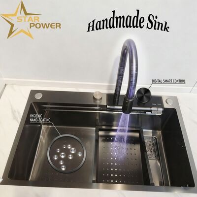 Bon prix Matte Black Nano-Coated 304 Stainless Steel Kitchen Sink Undermount Double Bowl 750mm 230mm Deep Basin en ligne