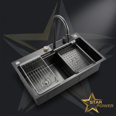 Bon prix PVD Vacuum-Plated Gunmetal Handmade 304 Stainless Steel Kitchen Sink Double Bowl 900mm 250mm Deep Basin en ligne