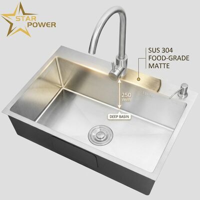Bon prix Évier de cuisine double en acier inoxydable 304 de qualité alimentaire avec surface mate et cuve de 250 mm de profondeur en ligne