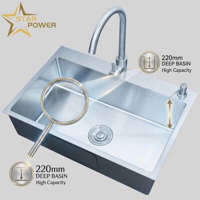 Bon prix Évier de cuisine double cuve en acier inoxydable 316 avec cuve de 220 mm de profondeur et conception à montage supérieur en ligne