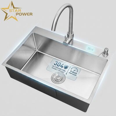 Bon prix Évier de cuisine en acier inoxydable 304 avec finition chromée et évier encastré de 9 pouces de profondeur en ligne