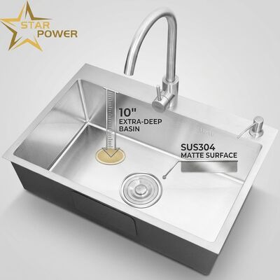 Bon prix SUS304 évier de cuisine en acier inoxydable à double bol avec surface mate et bassin extra-profond de 10 pouces en ligne