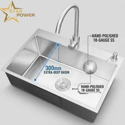 Bon prix 18 mesures 304 SS évier de cuisine à bol unique enduit de chrome sous-sol 1000 mm 300 mm bassin extra-profond en ligne