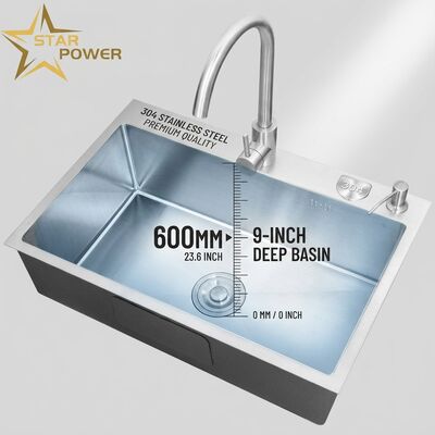 Bon prix 304 acier inoxydable évier de cuisine à double bol évier poli haut-monté 600 mm 9 pouces bassin profond en ligne