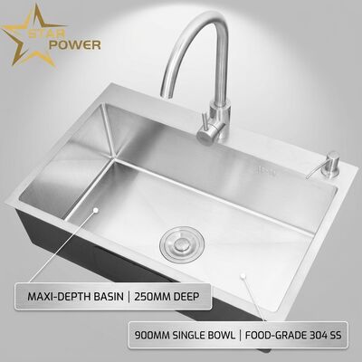 Bon prix Evier de cuisine sous-monté de qualité alimentaire 304 SS Evier de cuisine à bol unique chromé Evier sous-monté de 900 mm 250 mm bassin profond. en ligne