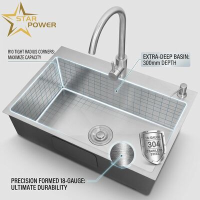 Bon prix Monture supérieure / évier de cuisine 18 mesures 304 SS double cuvette évier de cuisine surface mate Monture supérieure 1000 mm 300 mm bassin extra-profond en ligne