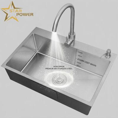 Bon prix Évier de cuisine à montage supérieur / encastrable en acier inoxydable 304 de qualité alimentaire, évier de cuisine à double cuve, montage supérieur poli, 900 mm, cuve de 250 mm de profondeur | Profondeur de cuve personnalisée disponible | Jauge d'acier personnalisée disponible en ligne
