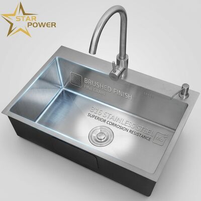 Bon prix Evier de cuisine sous-monté 316 en acier inoxydable évier de cuisine à simple cuve brossé Evier sous-monté 800 mm 220 mm bassin profond ♪ Profondeur de bassin personnalisée disponible ♪ Étalon en acier personnalisé disponible en ligne