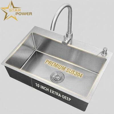 Bon prix Evier de cuisine sous-monté SUS304 en acier inoxydable évier de cuisine à bol unique enduit de chrome Evier sous-monté 700 mm 10 pouces bassin extra-profond. en ligne
