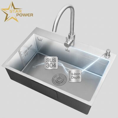 Bon prix Évier de cuisine à encastrer en acier inoxydable 304, évier de cuisine à cuve unique, évier à encastrer brossé de 600 mm, cuve profonde de 9 pouces | Profondeur de cuve personnalisable disponible | Jauge d'acier personnalisable disponible en ligne