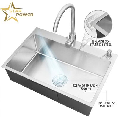 Bon prix Évier de cuisine encastré 18 jauges 304 SS évier de cuisine à cuve unique chromé encastré 1000 mm 300 mm cuve extra-profonde | Profondeur de cuve personnalisée disponible | Jauge d'acier personnalisée disponible en ligne