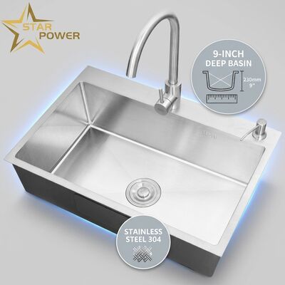 Bon prix Monture supérieure / évier de cuisine en acier inoxydable 304 double cuvette évier de cuisine surface mate haut-monture 600 mm 9 pouces bassin profond en ligne
