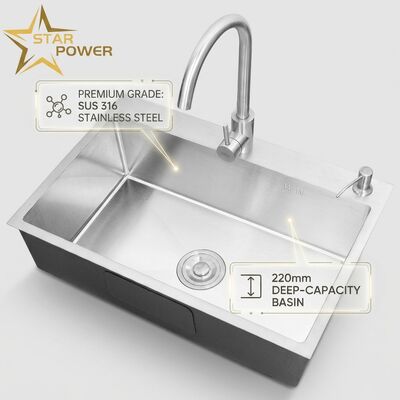 Bon prix Monture de lavage / Entree Evier de cuisine 316 en acier inoxydable Main & Auxiliary Bowl Evier de cuisine Tonne d'or Monture de lavage 800mm 220mm Bassin profond en ligne