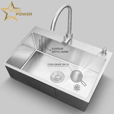 Bon prix Évier de cuisine à encastrer en acier inoxydable 304 de qualité alimentaire, évier de cuisine à cuve unique brossé, 900 mm de profondeur, 250 mm de profondeur | Profondeur de cuve personnalisable disponible | Jauge d'acier personnalisable disponible en ligne