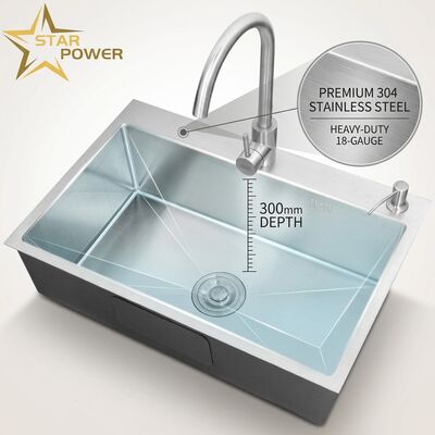 Bon prix Évier de cuisine à montage supérieur / encastré, 18 jauges, acier inoxydable 304, double cuve, finition polie, 1000 mm, cuve extra-profonde de 300 mm | Profondeur de cuve personnalisable disponible | Jauge d'acier personnalisable disponible en ligne