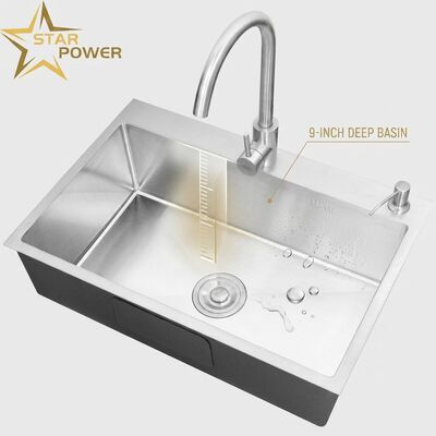 Bon prix 304 acier inoxydable équivalent double cuvette évier cuisine nano-enduit goutte-en 600mm 9 pouces bassin profond en ligne
