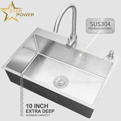 Bon prix Évier de cuisine à montage sur le dessus/à encastrer Évier de cuisine à double cuve égale en acier inoxydable SUS304 poli à la main Bassin extra profond de 700 mm de 10 pouces | Profondeur de bassin personnalisée disponible | Jauge en acier personnalisée disponible en ligne