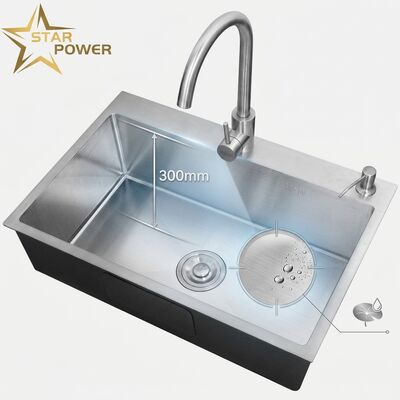 Bon prix Évier de cuisine à montage supérieur / encastrable, 18 jauges, acier inoxydable 304, double cuve égale, évier de cuisine encastrable nano-revêtu, cuve extra-profonde de 1000 mm x 300 mm | Profondeur de cuve personnalisable disponible | Jauge d'acier personnalisable disponible en ligne