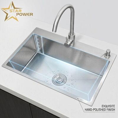 Qualité 316 en acier inoxydable Cuve principale et auxiliaire Cuve de cuisine Evier doré à fond d'eau 800 mm 220 mm Bassin profond usine