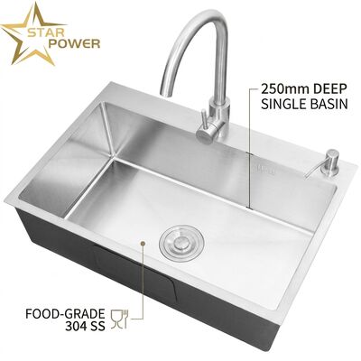 Qualité Grade alimentaire 304 SS Evier à cuvette unique Cuve de cuisine brossée Sous-sol 900 mm 250 mm Bassin profond usine