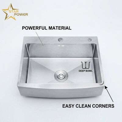 Bon prix 304 acier inoxydable évier de cuisine de ferme fait à la main 33x22 pouces, 16 gauge tablier avant, R10 design d'angle arrondi en ligne