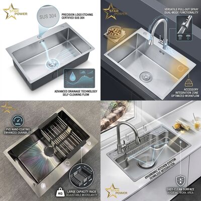 Bon prix Réservoir de cuisine en acier inoxydable 304 à double bassin 33x22 pouces, 50/50 divisé, drainage intégré et filtre en ligne
