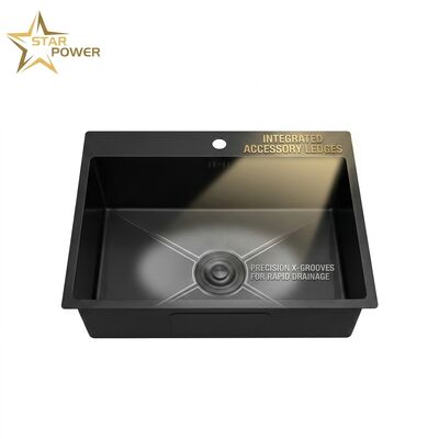 Bon prix Nano noir revêtu 304 en acier inoxydable Station de travail évier de cuisine, sous-monté double bol, kit d'accessoires de planche de coupe en ligne
